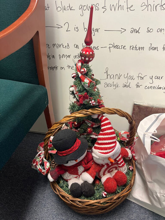 Decorative Christmas Tree Basket with Snowman Plush