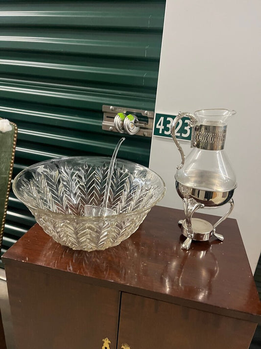 Crystal Punch Bowl with Silver Plated Pitcher