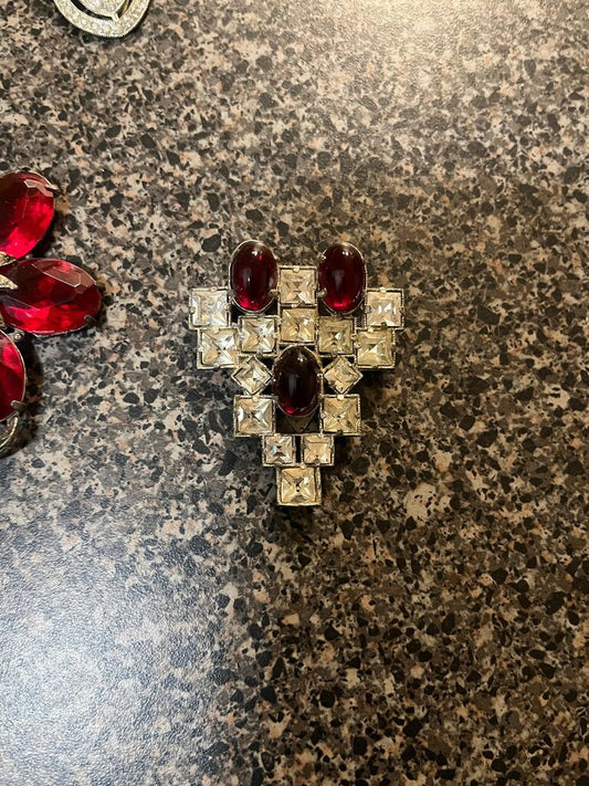 Vintage Red and Clear Rhinestone Brooch