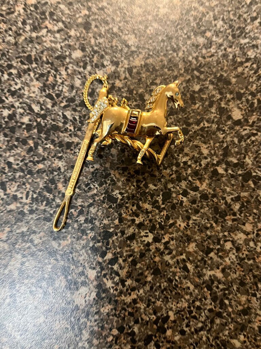 Golden Horse Brooch with Rhinestones
