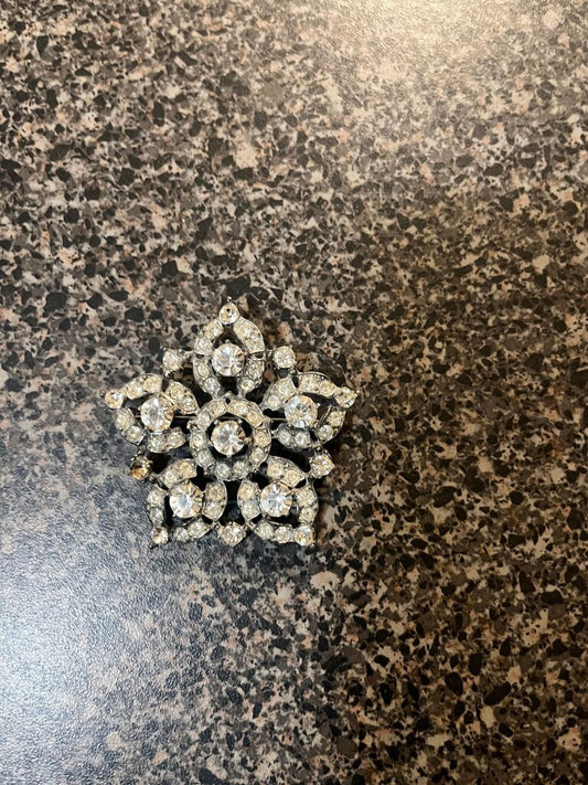 Vintage Rhinestone Snowflake Brooch