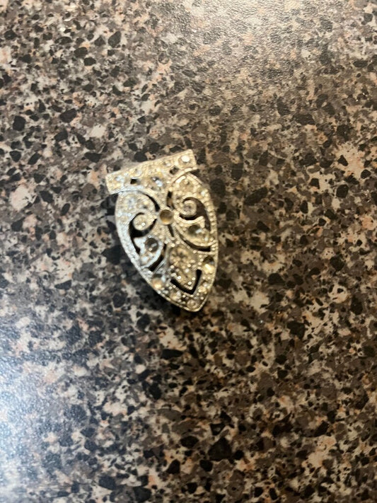 Silver Filigree Brooch with Rhinestones