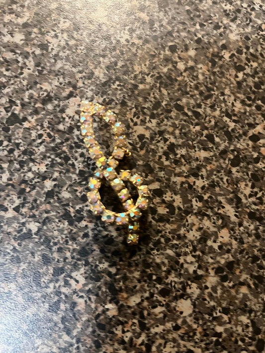 Gold Music Note Brooch with Rhinestones