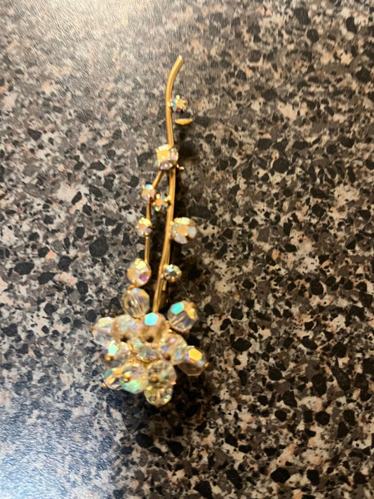 Vintage Floral Brooch with Auroral Crystals