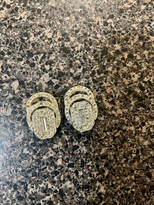 Stylish Goldtone Costume Earrings with Rhinestones