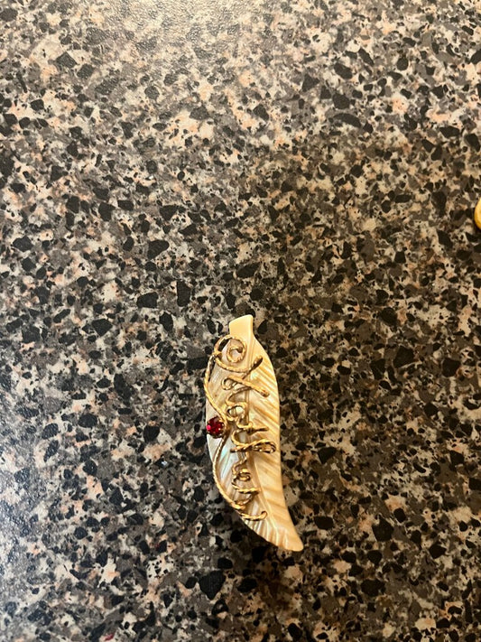 Leaf Shaped Brooch with Red Gem