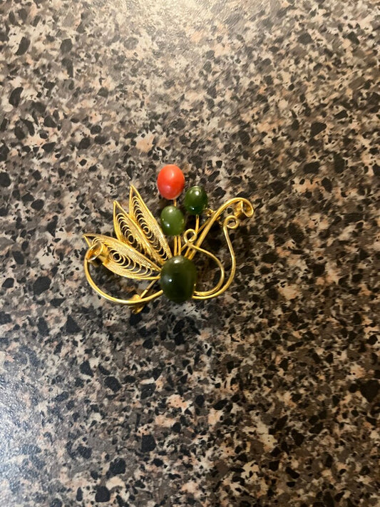 Vintage Floral Brooch with Colorful Beads