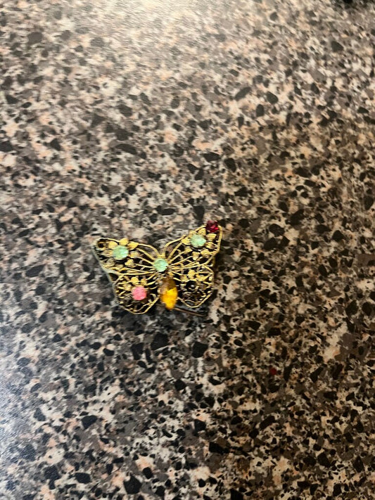 Vintage Butterfly Brooch with Colorful Gems