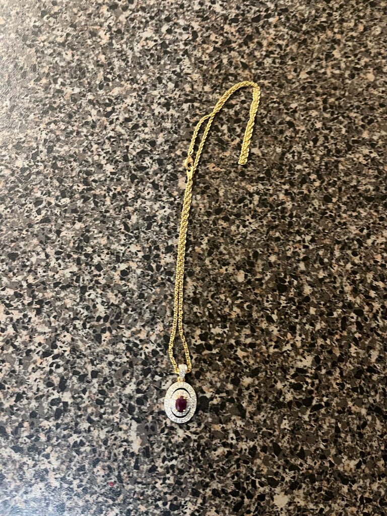 Gold Pendant Necklace with Ruby and Diamond Accents