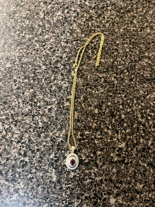 Gold Pendant Necklace with Ruby and Diamond Accents