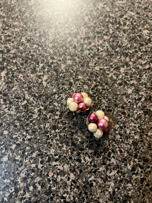 Pearl Cluster Earrings with Pink and White Beads
