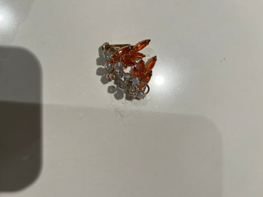 Vintage Orange Crystal Flower Brooch
