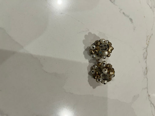 Vintage Gold and Pearl Cluster Earrings