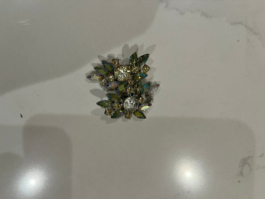 Vintage Floral Brooch with Multicolored Rhinestones