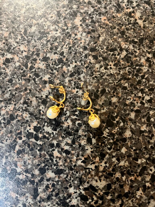 Gold Colored Drop Earrings with Pearls