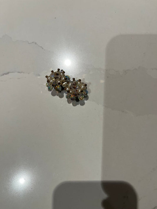 Vintage Pearl and Crystal Floral Earrings