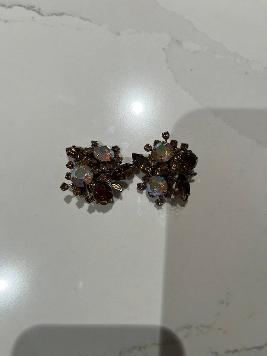 Vintage Floral Brooch Earrings