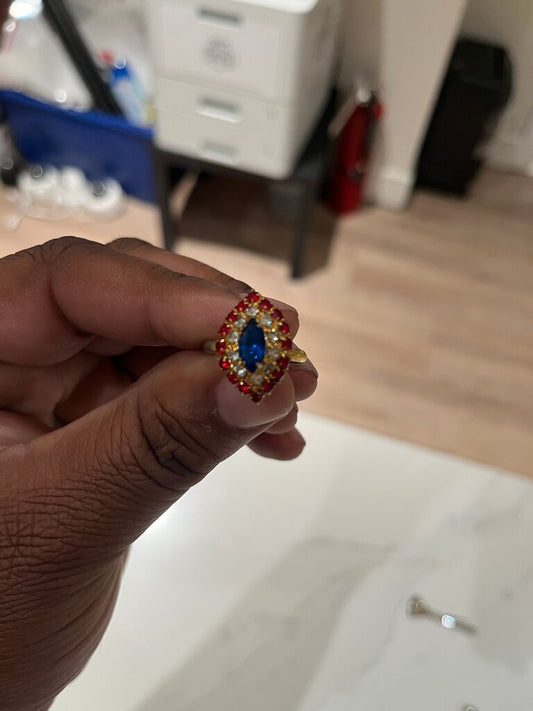 Colorful Decorative Ring with Blue Stone
