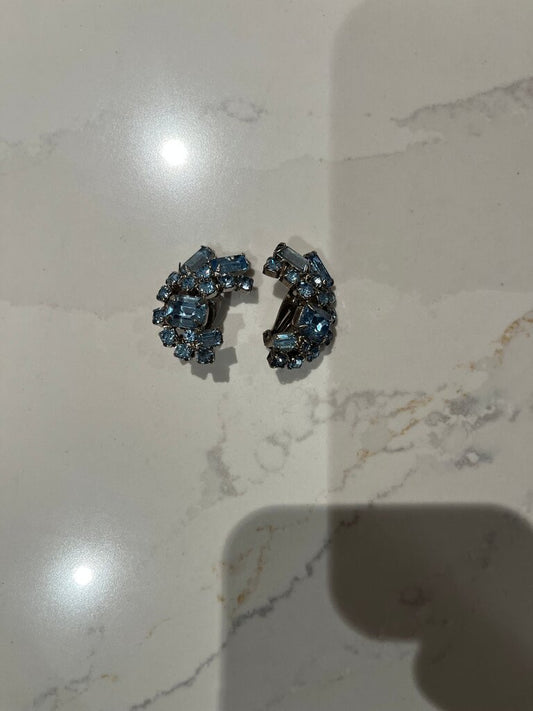 Vintage Blue Rhinestone Earrings