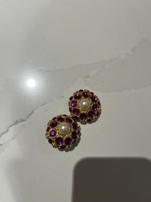 Vintage Ruby and Pearl Clip-On Earrings