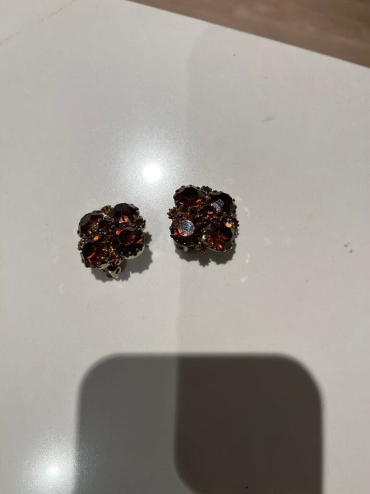 Vintage Amber Colored Crystal Earrings
