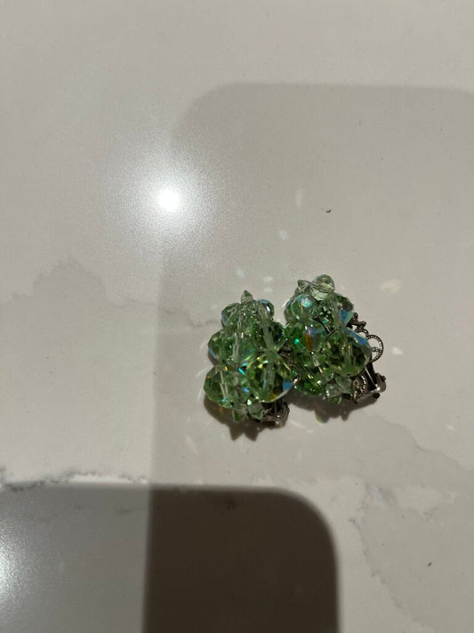 Vintage Green Crystal Clip-On Earrings