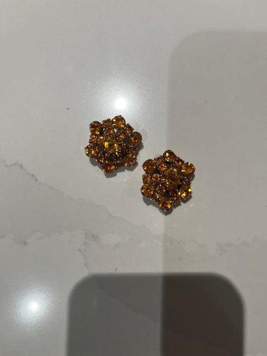 Vintage Amber Rhinestone Flower Earrings