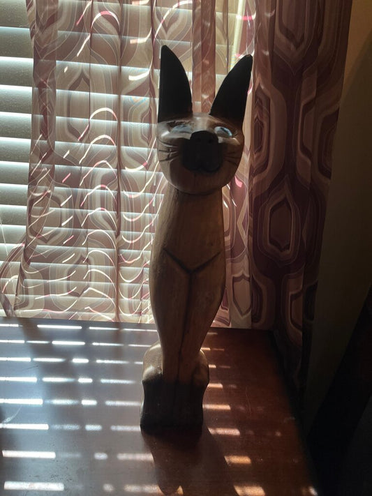 Wooden Cat Sculpture