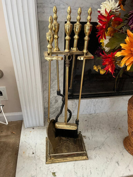 Vintage Brass Fireplace Tool Set