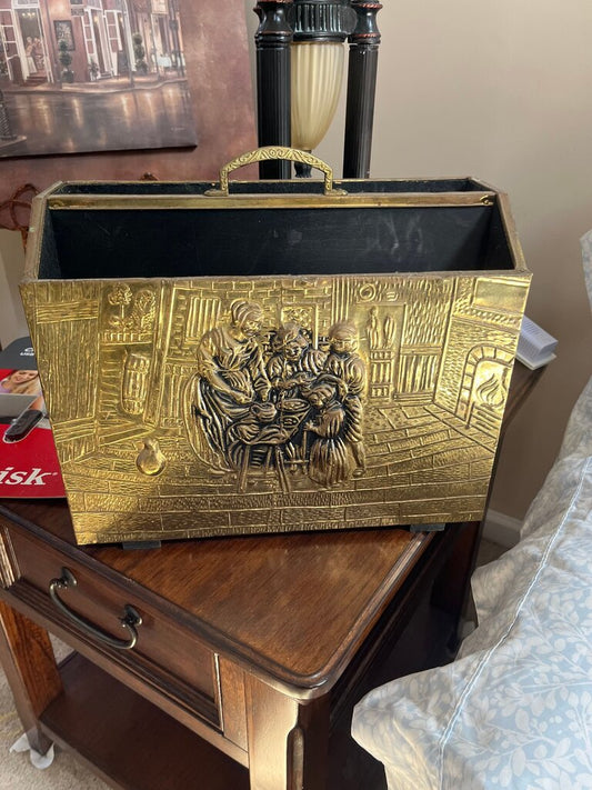Vintage Brass Decorative Box with Intricate Scene