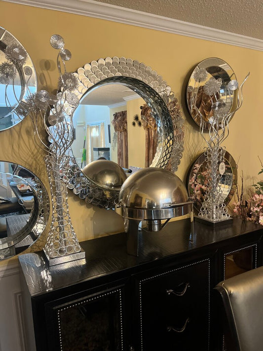 Decorative Silver Mirror and Stand Set