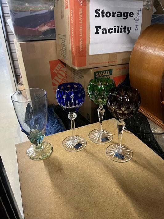 Set of Colored Crystal Wine Glasses