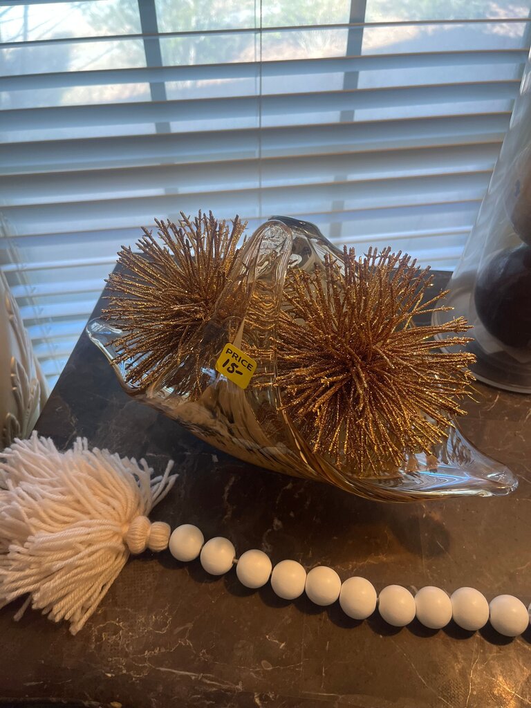 Glass Decorative Bowl with Gold Accents