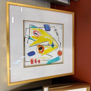 Abstract Composition with Yellow Form and Red Circles, Signed 'AW'