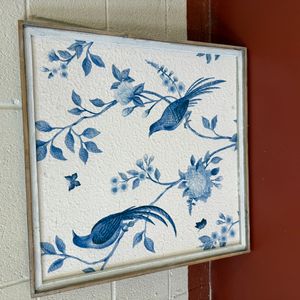 Blue and White Chinoiserie Bird and Floral Toile Artwork