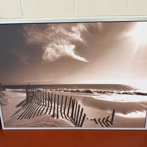 Framed Black and White Beach Photograph