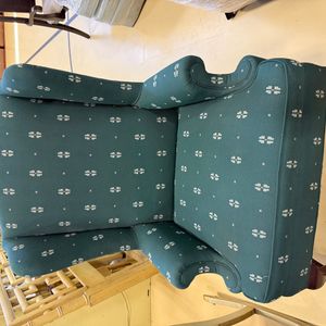 Green Wingback Armchair with Geometric Pattern