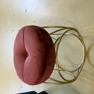Hollywood Regency Velvet Vanity Stool with Gold Metal Frame