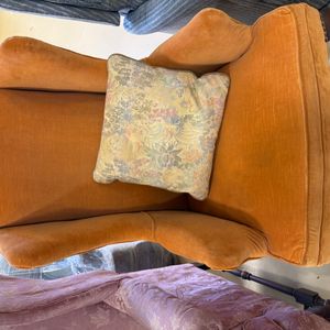 Mid Century General Interiors Corp Orange Velvet Library Armchair