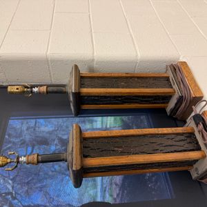 Rustic Reclaimed Wood and Metal Table Lamps (Pair)