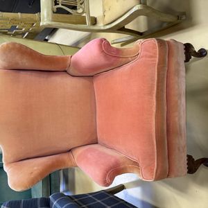Salmon Pink Velvet Wingback Armchair with Cabriole Legs