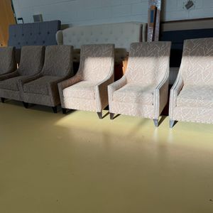 Set of Four Accent Chairs with Branch Pattern Upholstery and Nailhead Trim