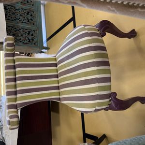 Striped Upholstered Accent Chair with Carved Cabriole Legs
