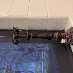 Vintage Dark Wood Double Arm Wall Lamp with Pull Chain