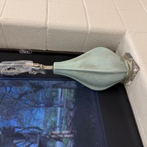 Vintage Seafoam Green Glass Table Lamp with Faceted Acrylic Base
