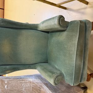 Vintage Wingback Armchair in Sage Green Velvet