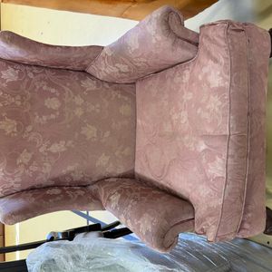 Vintage Wingback Armchair with Pink Floral Brocade Upholstery and Ball-and-Claw Feet