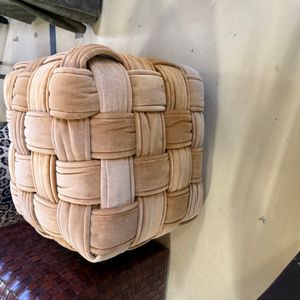 Woven Velvet Cube Ottoman